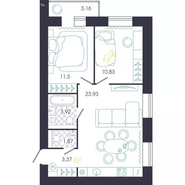 2-комнатная квартира: Пенза, Колышлейская улица, 7 (57 м) - Фото 1
