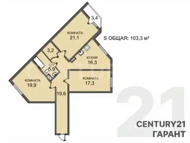 3-к кв. Санкт-Петербург Витебский просп., 85к3 (103.3 м) - Фото 2