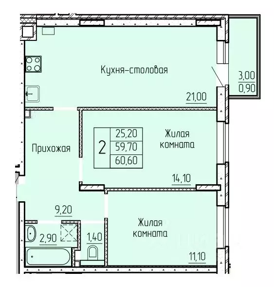 2-к кв. Ростовская область, Батайск ул. Макаровского, 4к2 (60.7 м) - Фото 0