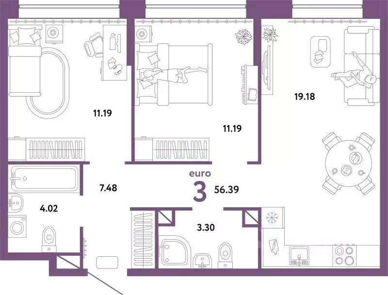 3-к кв. Тюменская область, Тюмень Интернациональная ул., 199к10 (56.16 ... - Фото 1