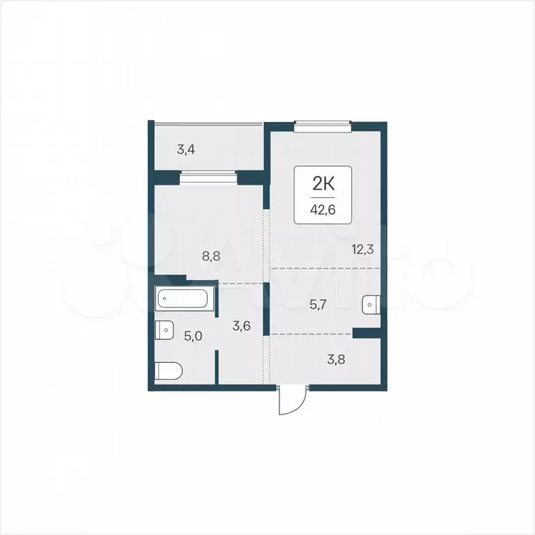 2-к. квартира, 42,6 м, 7/18 эт. - Фото 0