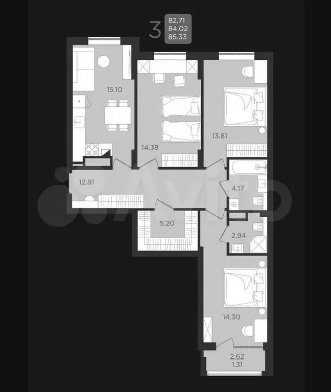 3-к. квартира, 84 м, 1/9 эт. - Фото 1