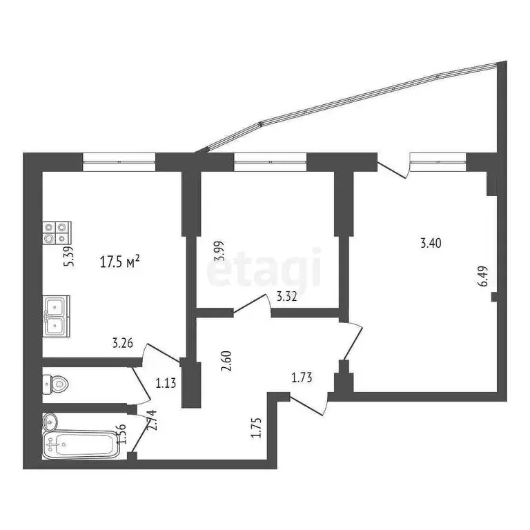 2-комнатная квартира: Тюмень, улица Федюнинского, 60к2 (70.6 м) - Фото 1