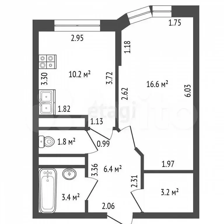 1-к. квартира, 41,6 м, 16/26 эт. - Фото 0