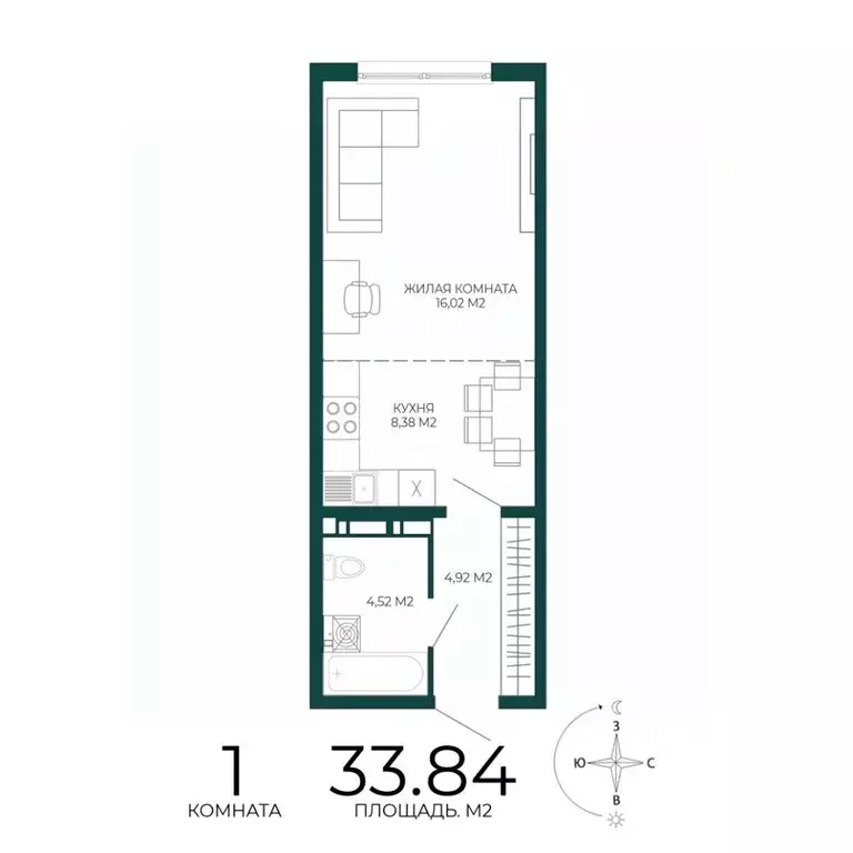 1-к кв. Пензенская область, Пенза ул. Чаадаева, 60Б/2 (33.84 м) - Фото 0