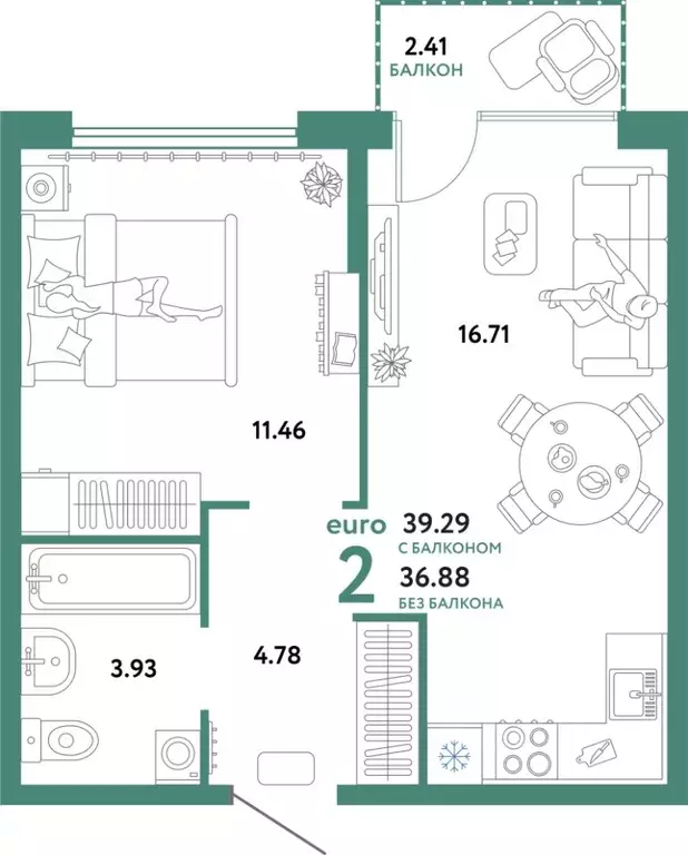 2-к кв. Свердловская область, Екатеринбург ул. Шефская, 22А (39.29 м) - Фото 1