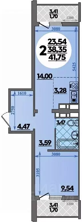 2-к кв. Ростовская область, Ростов-на-Дону ул. Костенко, 12 (41.75 м) - Фото 1