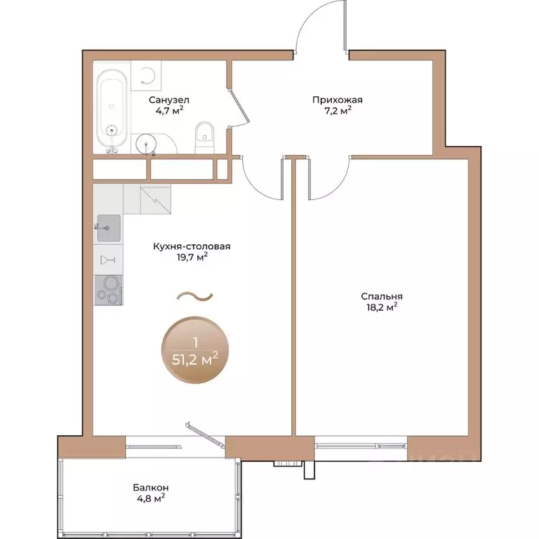 1-к кв. Красноярский край, Красноярск ул. Партизана Железняка (51.2 м) - Фото 2