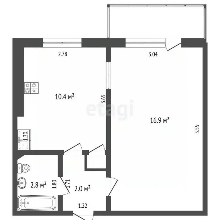 1-к кв. Самарская область, Самара Коммунистическая ул., 22 (32.4 м) - Фото 2