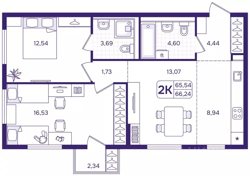 2-к кв. Приморский край, Владивосток ул. Борисенко (66.24 м) - Фото 1