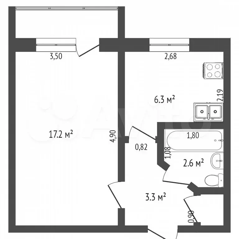 1-к. квартира, 30 м, 2/5 эт. - Фото 0