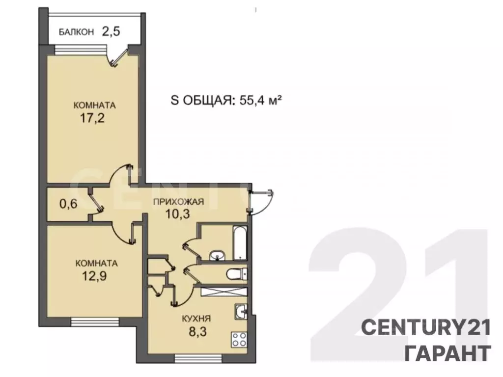2-к кв. Санкт-Петербург Горелово тер., ул. Коммунаров, 122 (55.4 м) - Фото 2