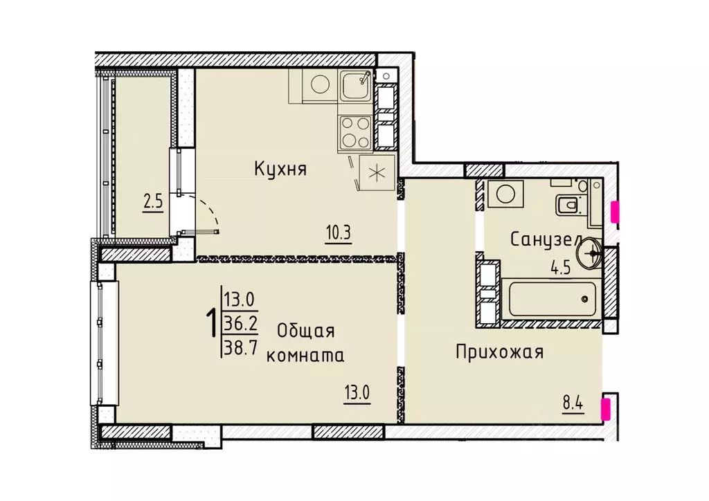 Свободной планировки кв. Саратовская область, Энгельс  (38.7 м) - Фото 1