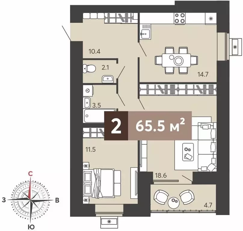 2-комнатная квартира: Пенза, Серпуховская улица, с1 (65.5 м) - Фото 0