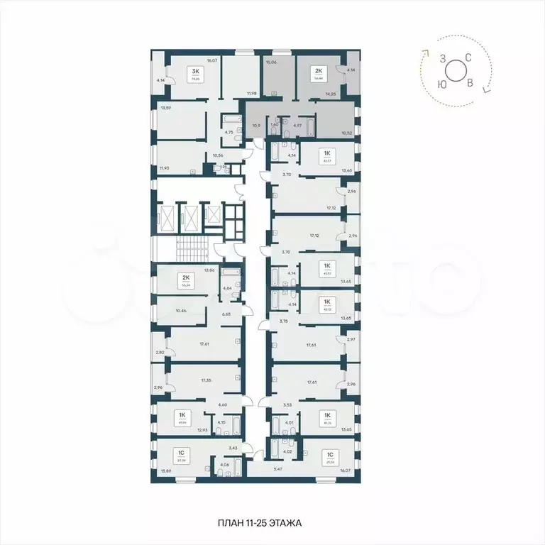 2-к. квартира, 56,4 м, 23/25 эт. - Фото 1