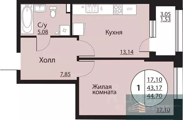 1-к кв. Воронежская область, Воронеж Московский просп., 138 (44.7 м) - Фото 0