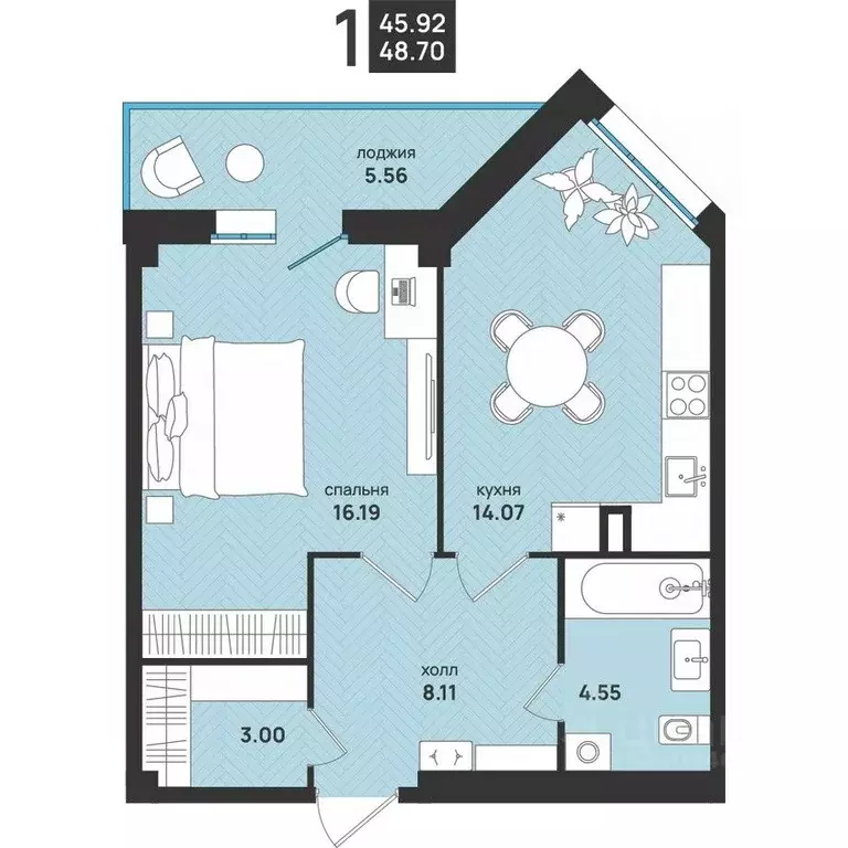 1-к кв. Архангельская область, Архангельск ул. Свободы, 16 (48.7 м) - Фото 1