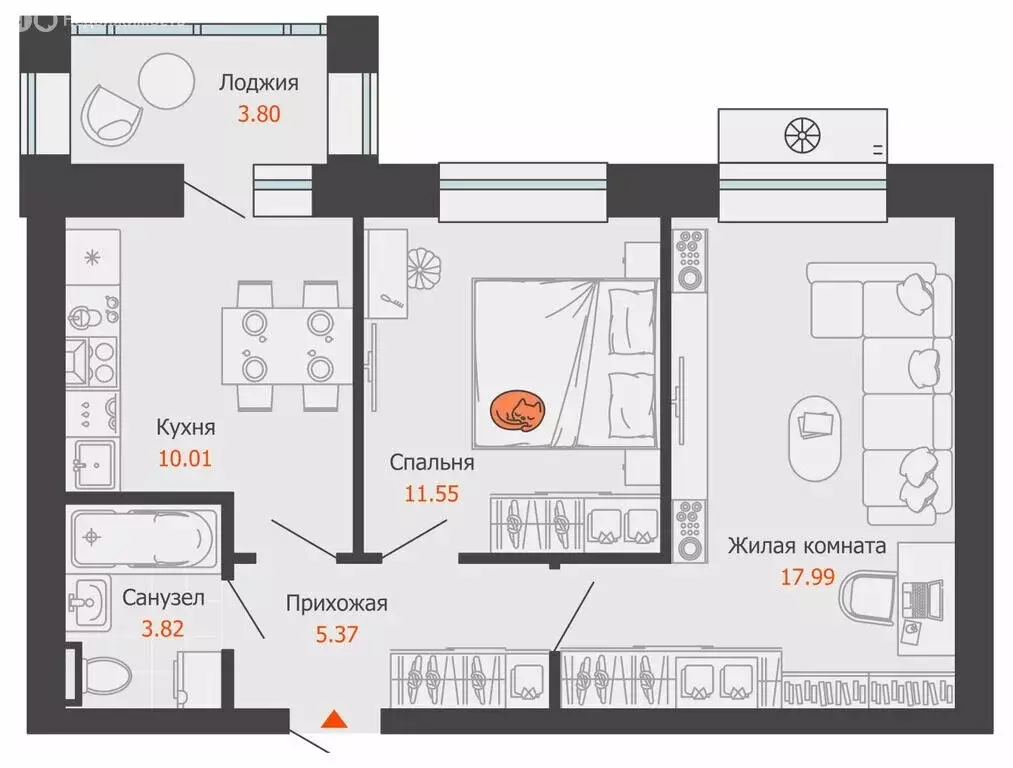 2-комнатная квартира: село Первомайский, микрорайон Звёздный (51 м) - Фото 1