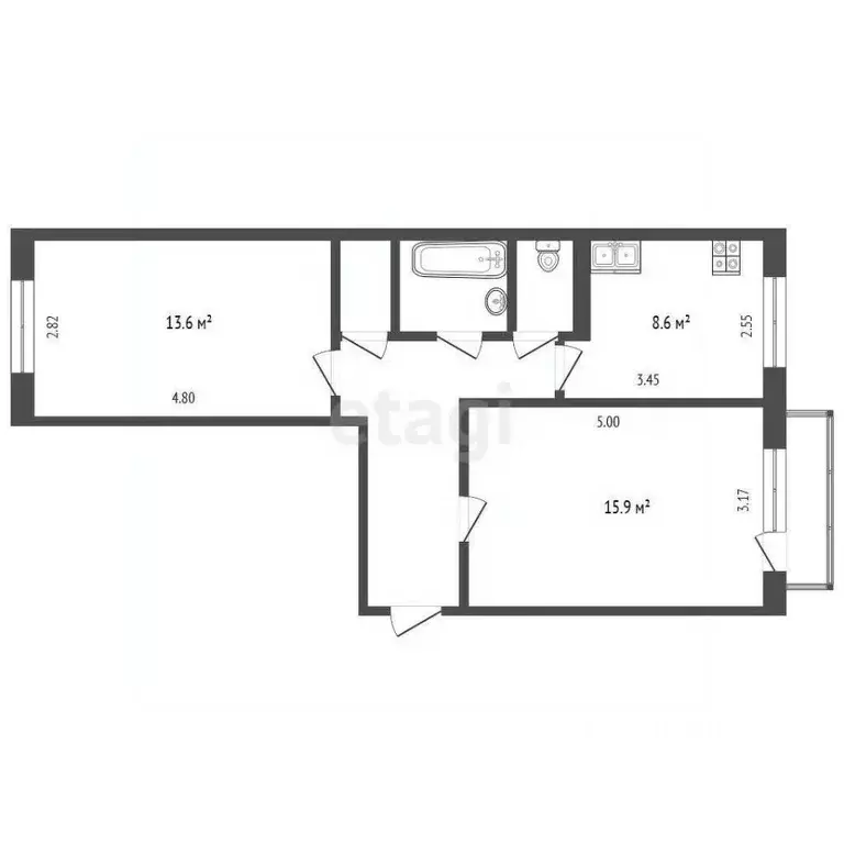 2-к кв. Тюменская область, Тюмень Ткацкий проезд, 12 (50.4 м) - Фото 1