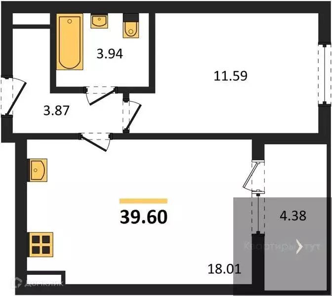 Продаётся 1-к квартира, 39.6 м - Фото 0