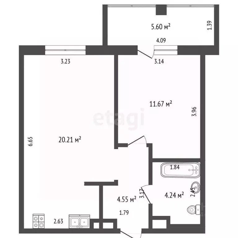 1-к кв. Тюменская область, Тюмень ул. Фармана Салманова, 24 (40.9 м) - Фото 2