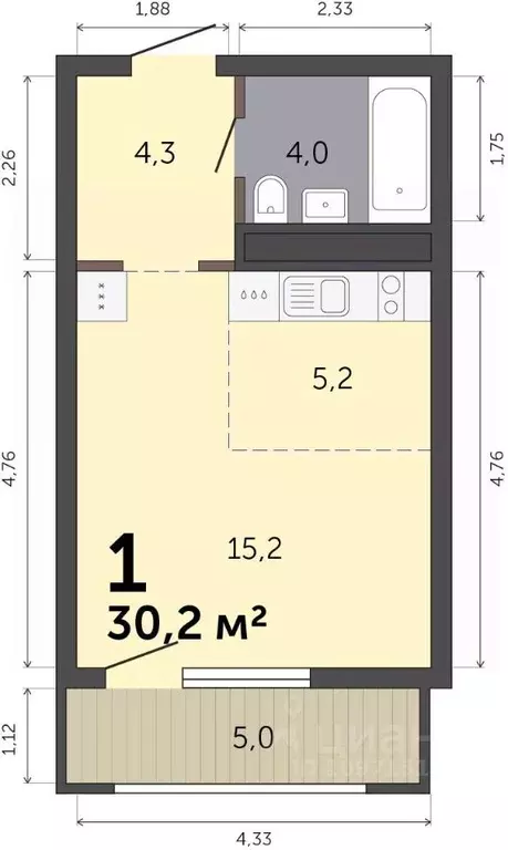 Студия Свердловская область, Екатеринбург Малевич жилой комплекс (30.2 ... - Фото 1