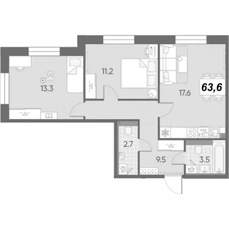2-к кв. Санкт-Петербург Партизанская ул., 5 (63.6 м) - Фото 1