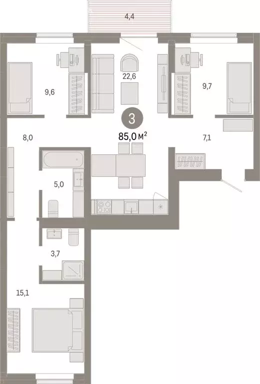 3-комнатная квартира: Омск, Кировский округ (85.03 м) - Фото 1