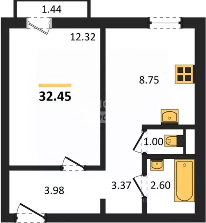 1-к кв. Челябинская область, Челябинск Нефтебазовая ул., 22 (32.32 м) - Фото 2