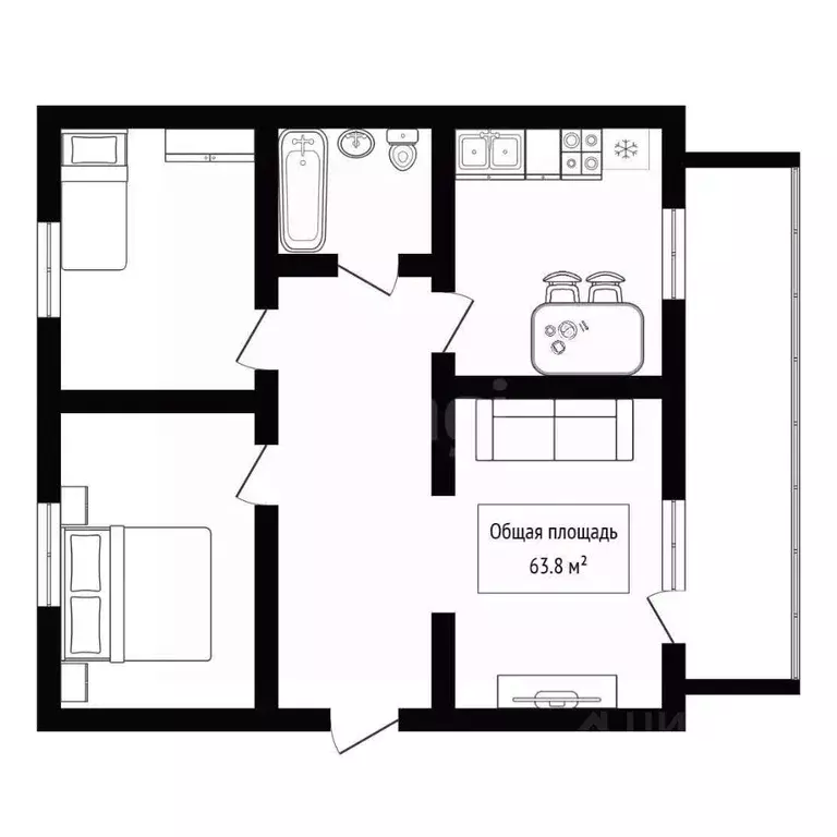 3-к кв. Новосибирская область, Черепаново 4-й мкр, 13 (63.8 м) - Фото 2