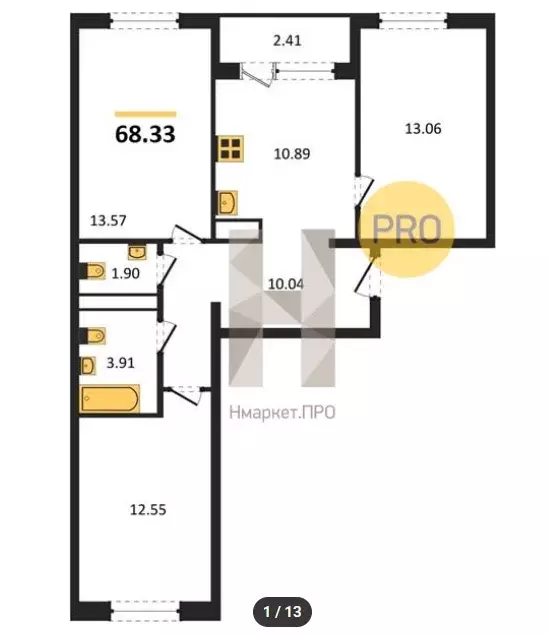 Продаётся 3-к квартира, 68.33 м - Фото 0