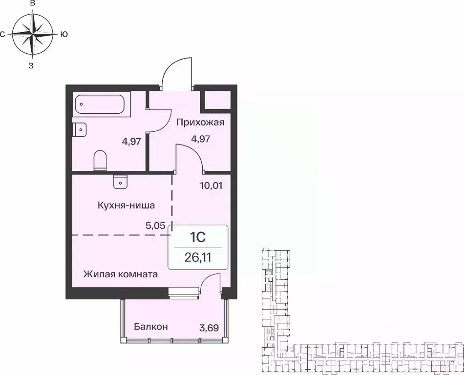 Студия Ленинградская область, Всеволожский район, Заневское городское ... - Фото 1
