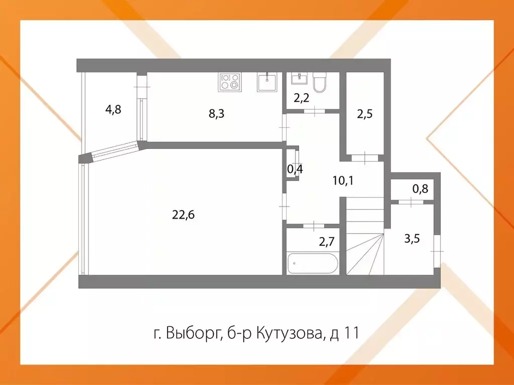 1-к кв. Ленинградская область, Выборг бул. Кутузова, 11 (53.1 м) - Фото 2