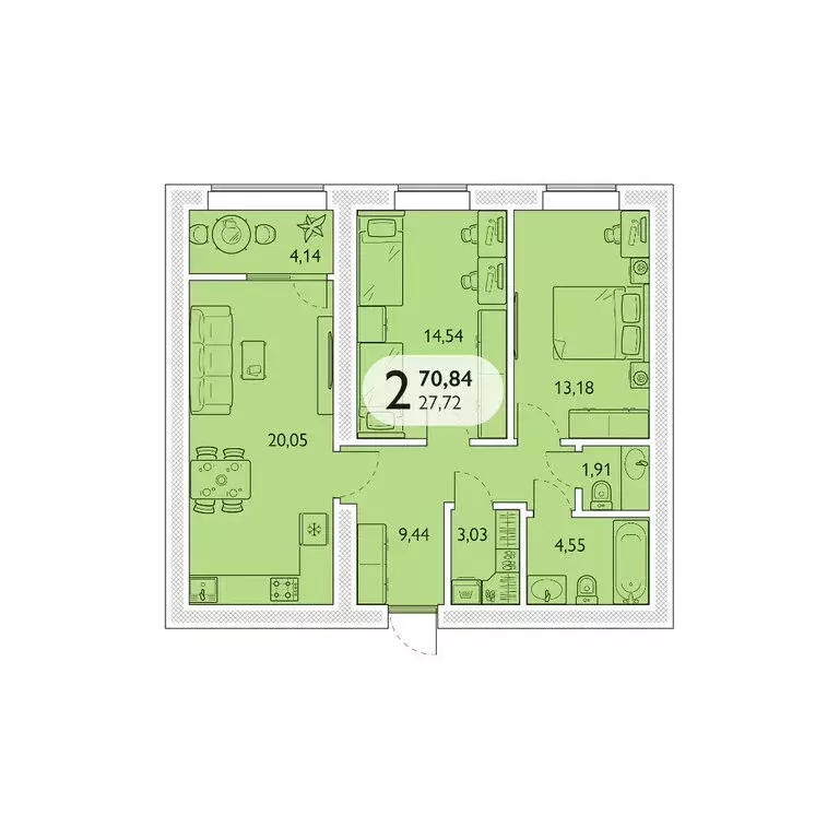 2-комнатная квартира: Брянский район, посёлок Мичуринский, микрорайон ... - Фото 1