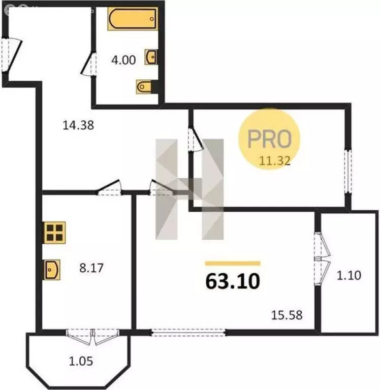 2-комнатная квартира: Пионерский, Портовая улица, 5А (63.1 м) - Фото 1