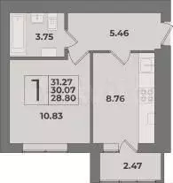 1-к. квартира, 30 м, 2/9 эт. - Фото 1