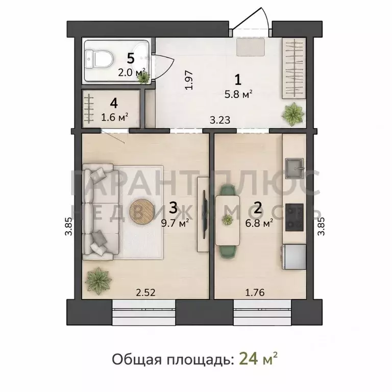 1-к кв. Липецкая область, Липецк Архангельская ул., 10 (24.0 м) - Фото 2