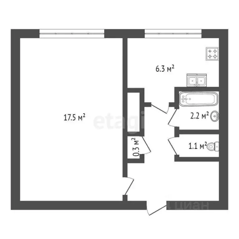 1-к кв. санкт-петербург ул. есенина, 14к2 (32.6 м) - Фото 1