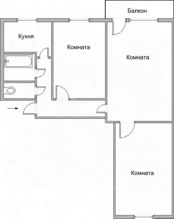 3-к кв. Тульская область, Узловая Заводская ул., 12 (58.3 м) - Фото 1