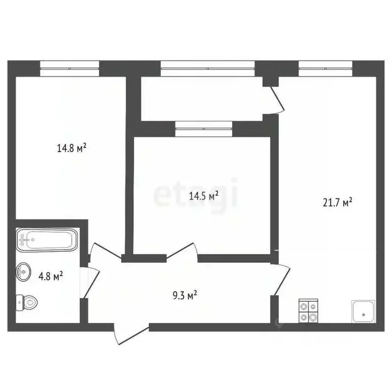 2-к кв. Тюменская область, Тюмень ул. Федюнинского, 30к9 (65.2 м) - Фото 2