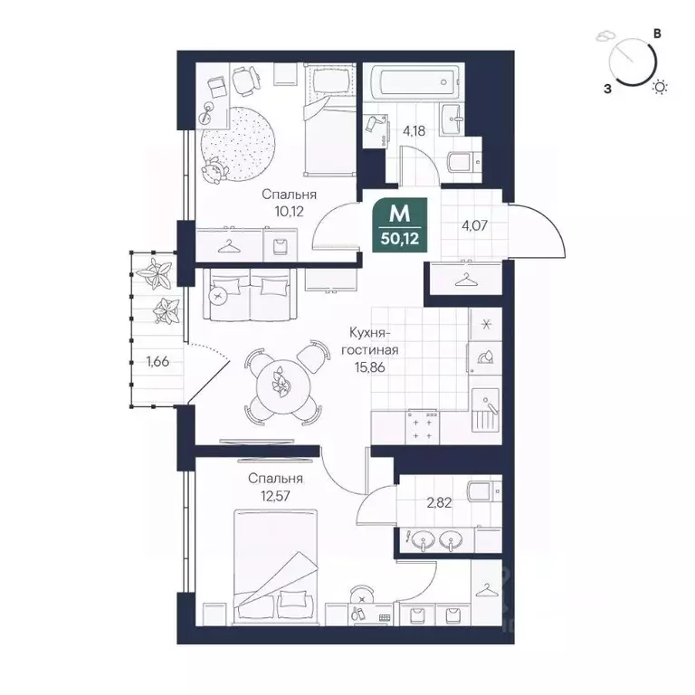 2-к кв. Новгородская область, Великий Новгород Медь кв-л,  (50.12 м) - Фото 1
