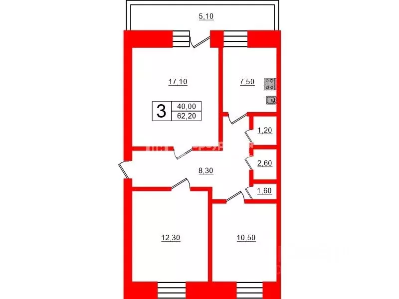 3-к кв. Ленинградская область, Сланцы ул. Кирова, 12 (62.2 м) - Фото 2
