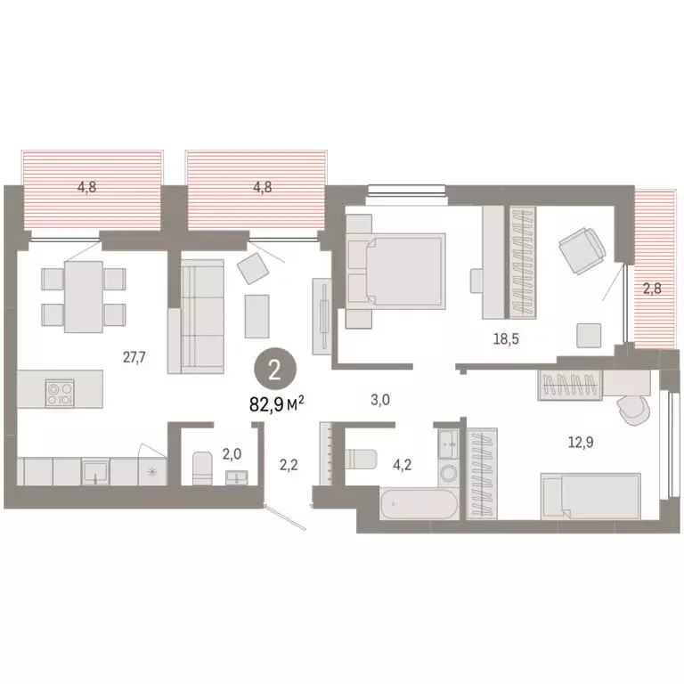 2-комнатная квартира: Новосибирск, квартал Лебедевский (82.9 м) - Фото 1