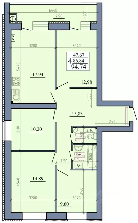 4-к кв. Рязанская область, Рыбное  (94.74 м) - Фото 0