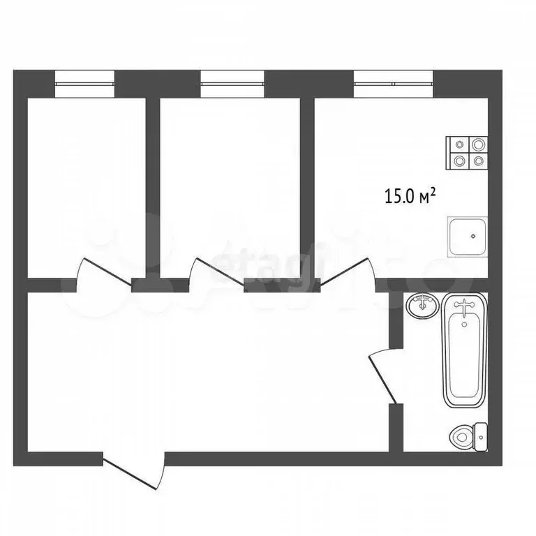 2-к. квартира, 60 м, 3/3 эт. - Фото 0