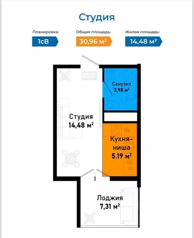 Студия Крым, Черноморское пгт ул. Евпаторийская, уч1 (30.96 м) - Фото 1