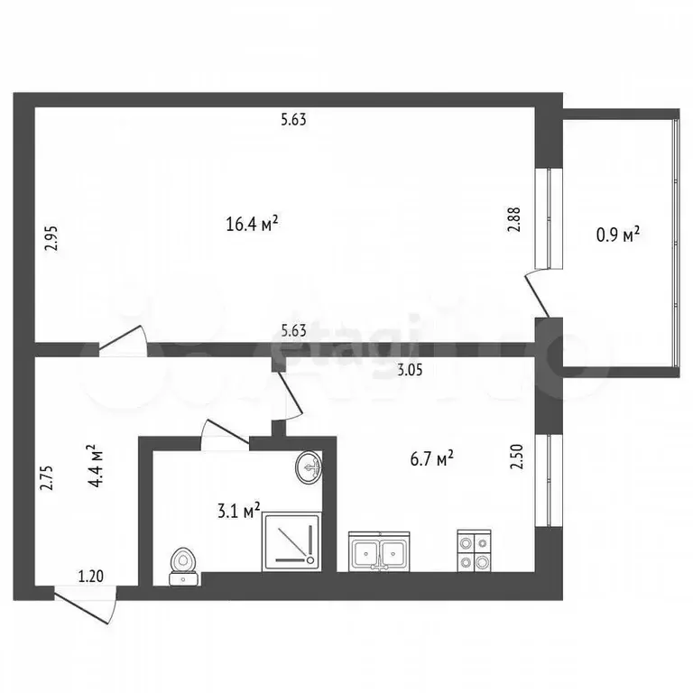 1-к. квартира, 31,5 м, 4/5 эт. - Фото 0