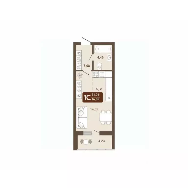 Студия Кемеровская область, Кемерово 58В мкр, 1 (31.06 м) - Фото 1