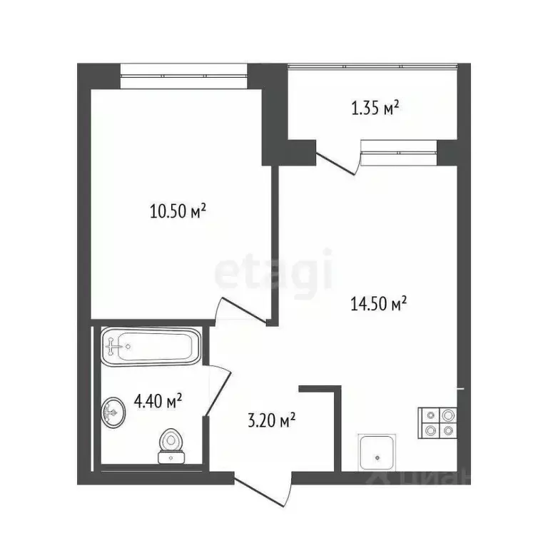 1-к кв. Тюменская область, Тюмень Полевая ул., 117к4 (32.6 м) - Фото 1