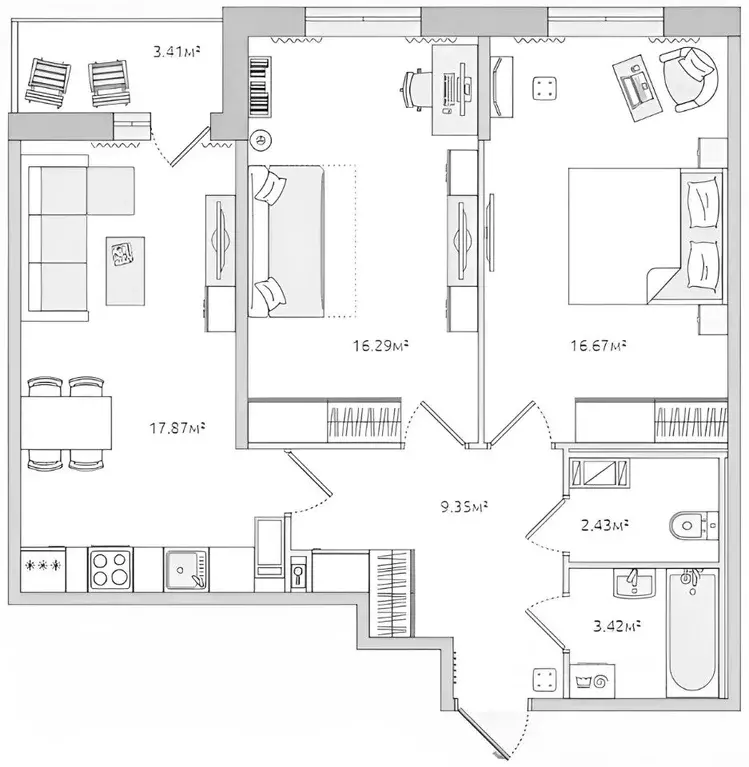 2-к кв. Санкт-Петербург Белоостровская ул., 10к1 (71.3 м) - Фото 2